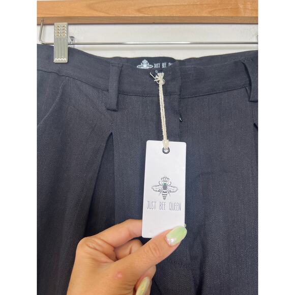 NWT Just Bee Queen Linen Blend Kai Pleated Ankle Straight Leg Black Pant - Picture 5 of 10